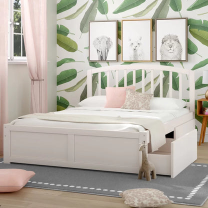 ADOUER WOOD Solid Sheesham Wood Classic Bed With both Side Storage Drawer–White Finish