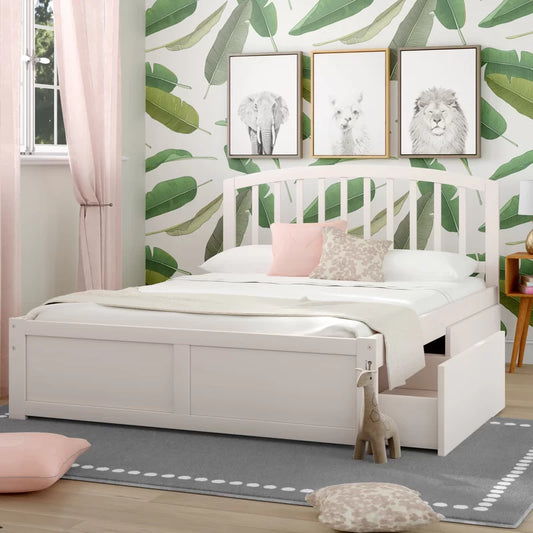ADOUER WOOD Solid Sheesham Wood Classic Bed With both Side Storage Drawer–White Finish