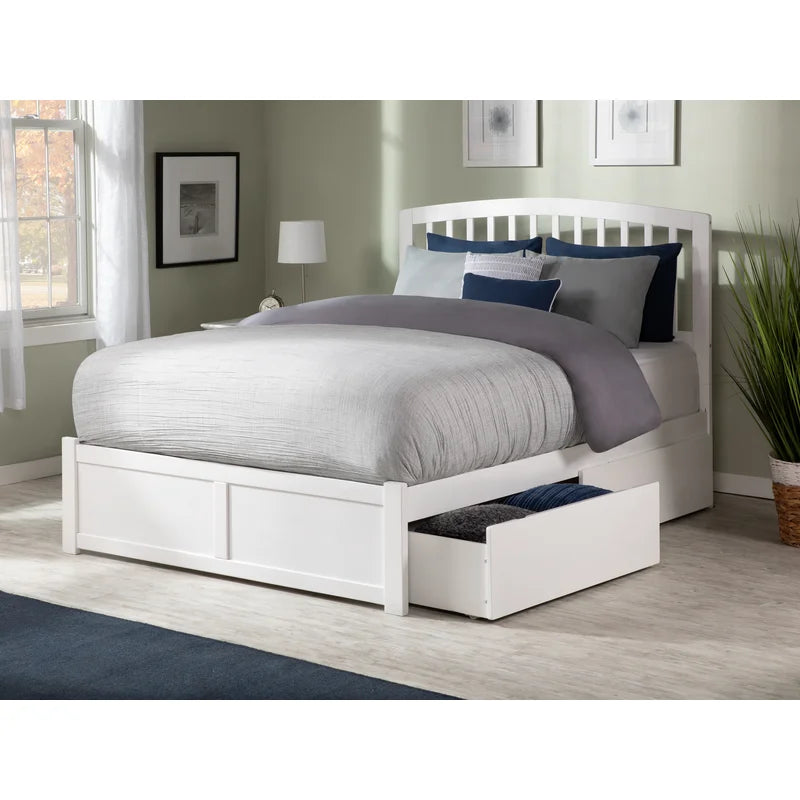 ADOUER WOOD Solid Sheesham Wood Classic Bed With both Side Storage Drawer–White Finish
