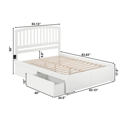 ADOUER WOOD Solid Sheesham Wood Classic Bed With both Side Storage Drawer–White Finish