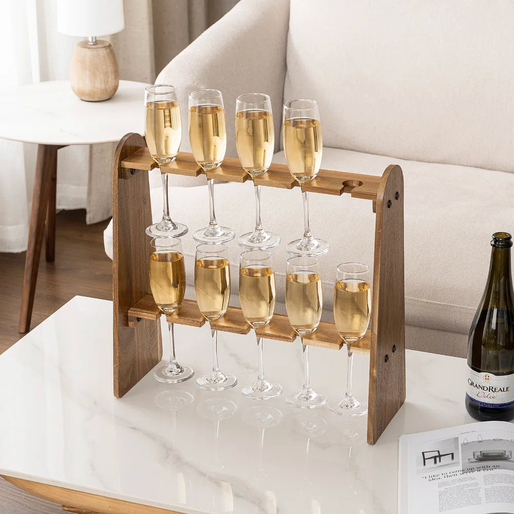 Adouer Wood "Elegant Wooden Wine Glass Stand with Two-Tier Design for 10 Glasses"