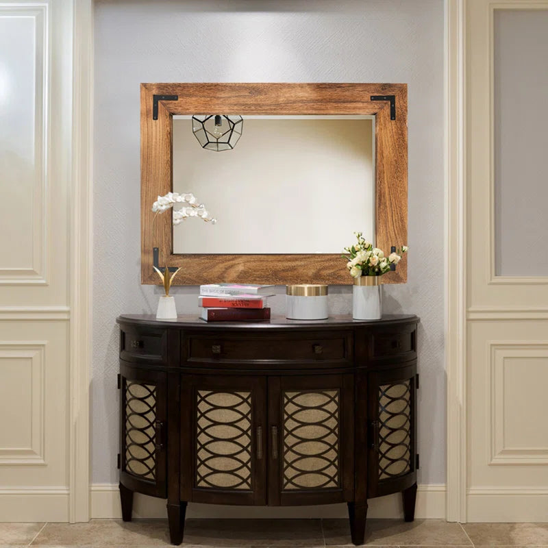 ADOUER WOOD Solid Acacia Wood Wall Mirror For Bedroom & Home (Natural)