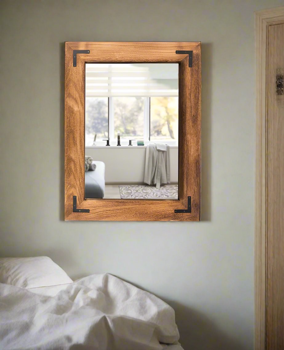 ADOUER WOOD Solid Acacia Wood Wall Mirror For Bedroom & Home (Natural)