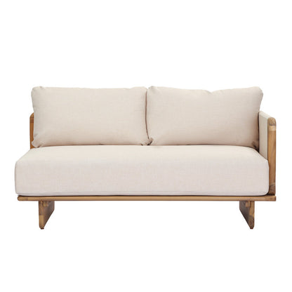 Acacia Wood Contemporary Wooden Frame L-Sectional Sofa with Plush Neutral Upholstery
