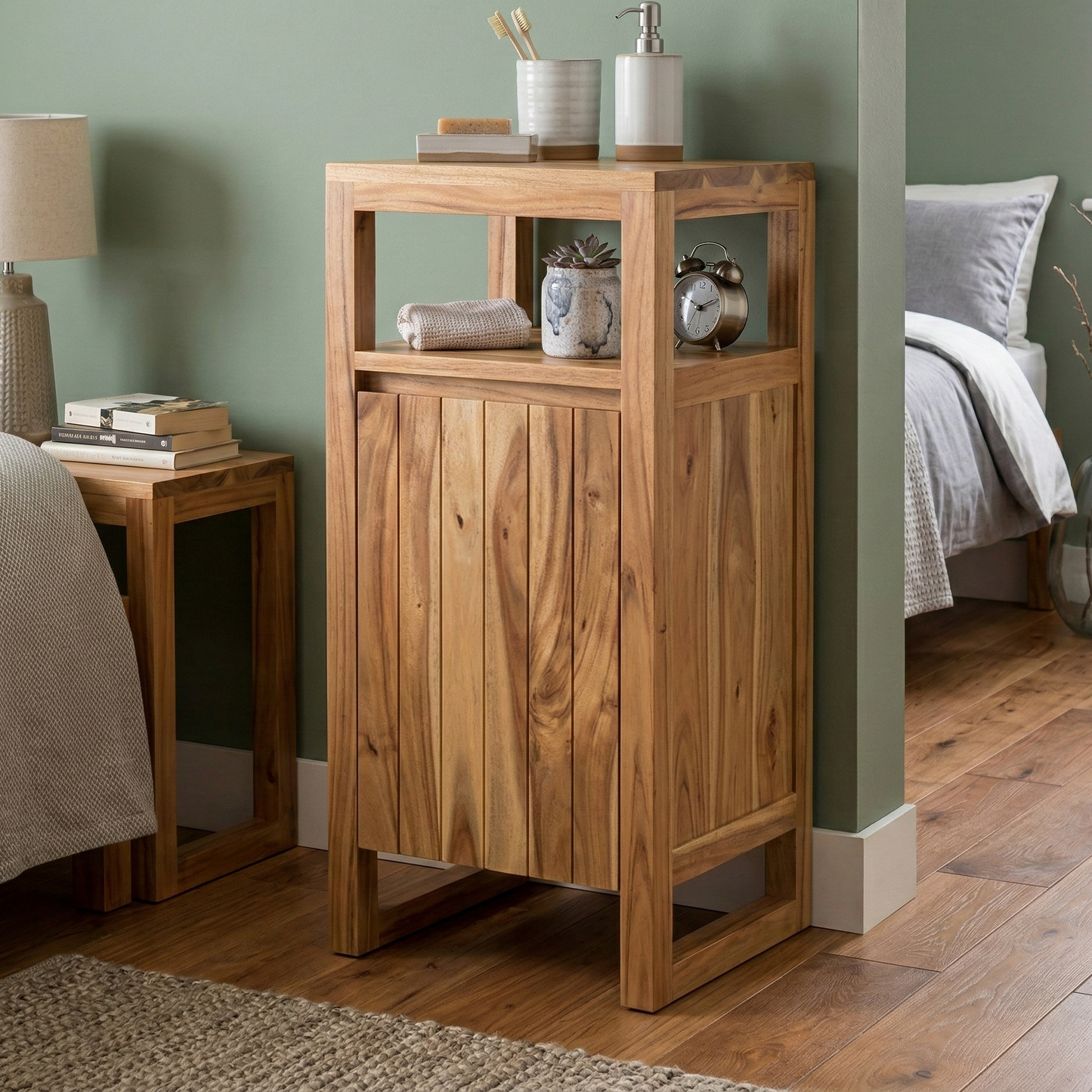 ADOUER WOOD Solid Acacia Wood Bathroom Floor Cabinet – Slim Freestanding Storage