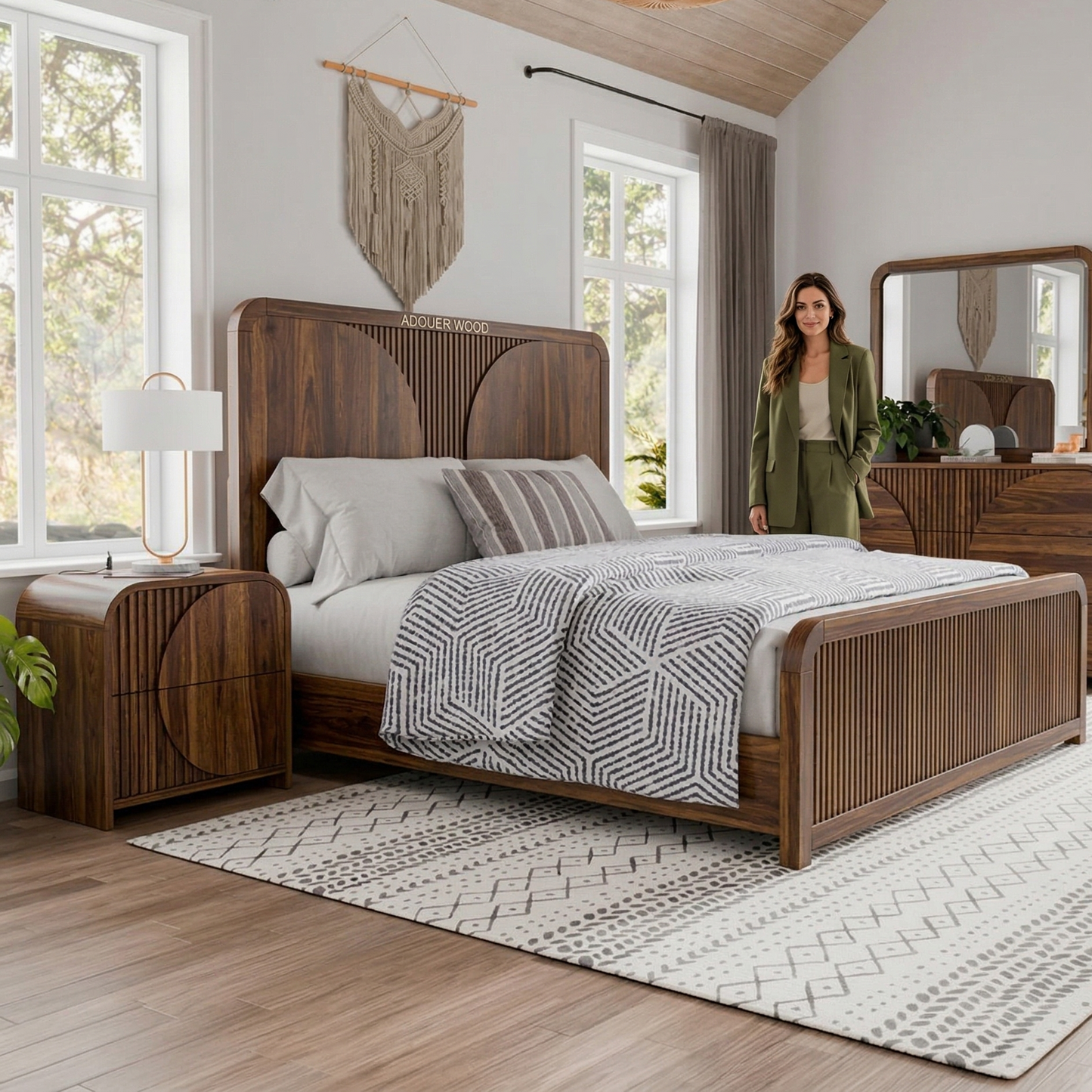 ADOUER WOOD Premium Sheesham Wood Bed| Modern Fluted Design