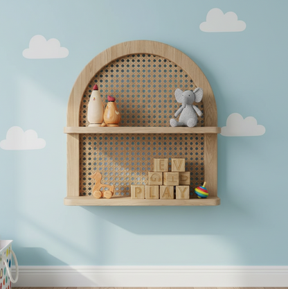 ADOUER WOOD Solid Wood The Arched Rattan Floating Display Shelf