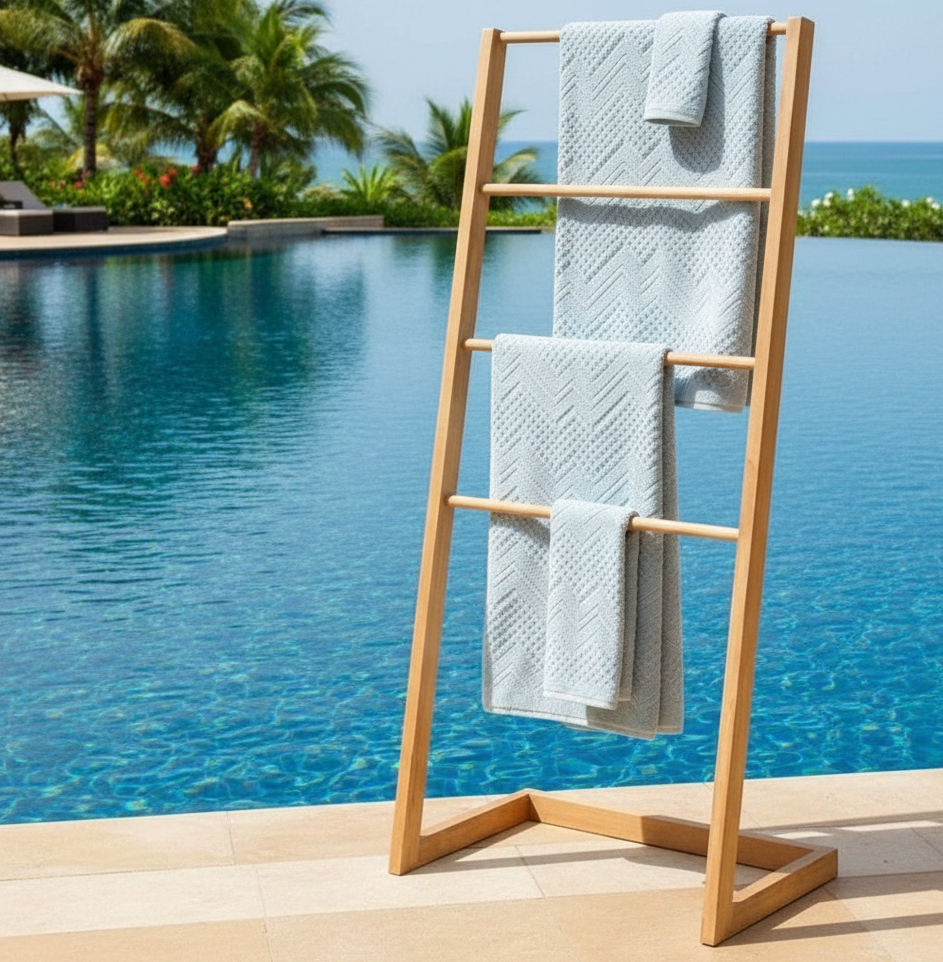 ADOUER WOOD Freestanding Towel Ladder: Modern 4-Tier Lean-to Bathroom Drying Rack