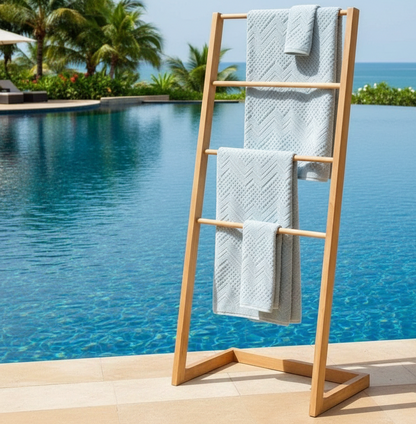ADOUER WOOD Freestanding Towel Ladder: Modern 4-Tier Lean-to Bathroom Drying Rack