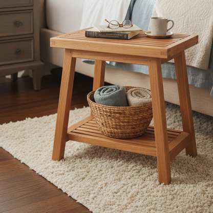 ADOUER WOOD Solid Wood Shower Bench with Storage Shelf – Waterproof Spa Bath Stool for Inside Shower, Bathroom Organizer & Side Table