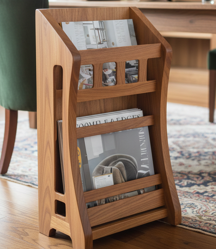 ADOUER WOOD Solid Wood Modern Wooden Magazine Rack & Book Stand