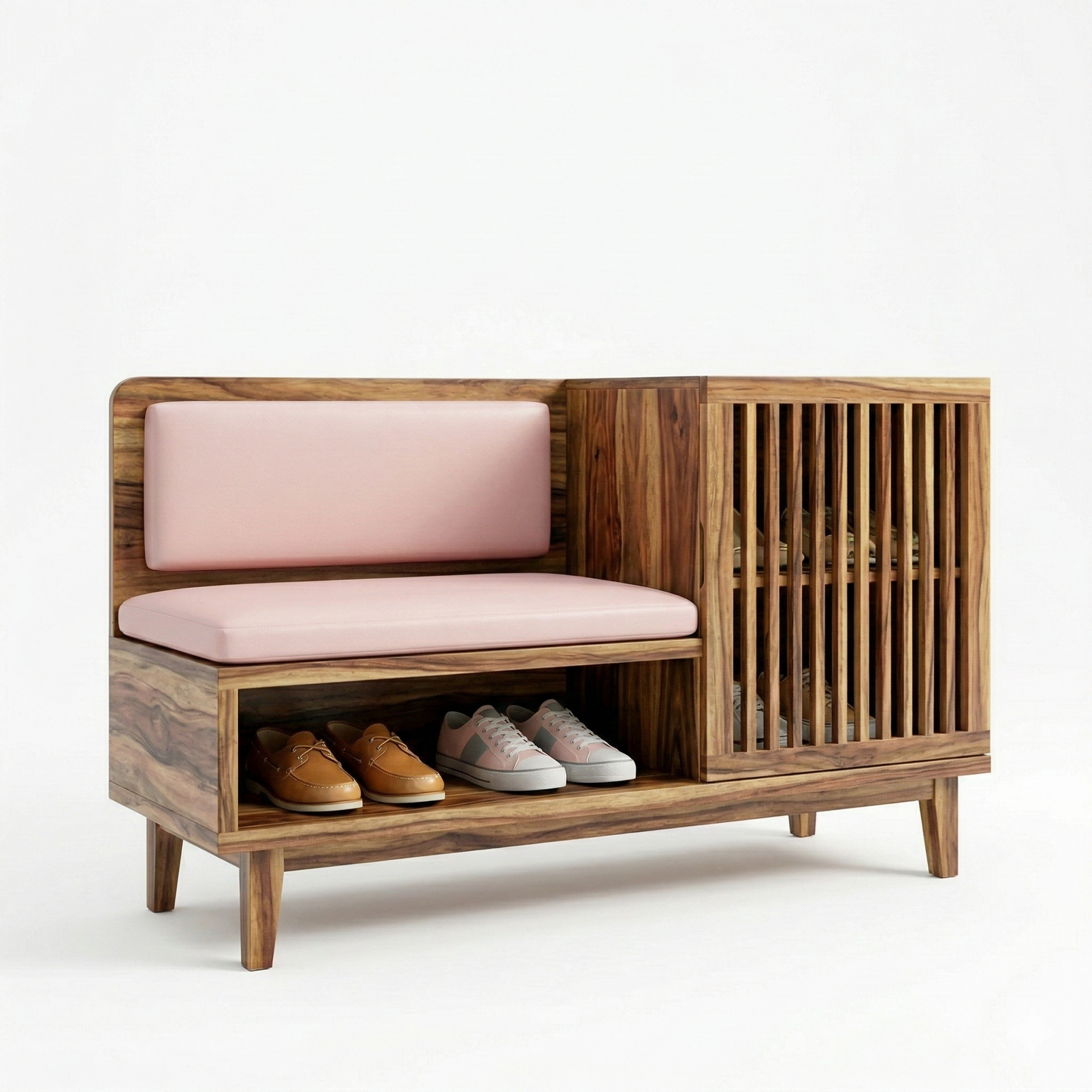 ADOUER WOOD Modern Entryway Shoe Rack Bench with Padded Seating & Slatted Storage Cabinet