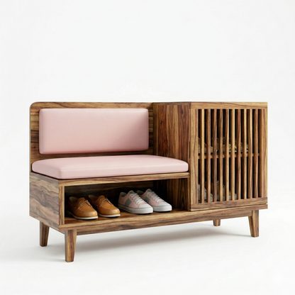 ADOUER WOOD Modern Entryway Shoe Rack Bench with Padded Seating & Slatted Storage Cabinet