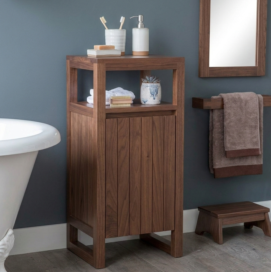 ADOUER WOOD Solid Acacia Wood Bathroom Floor Cabinet – Slim Freestanding Storage