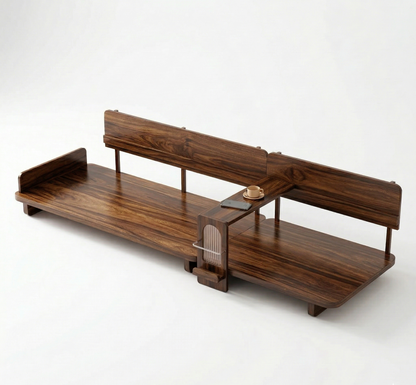 Adouer Wood Modern Japandi Sheesham Wood Sofa – 3-Seater with Integrated Side Table & Magazine Rack"