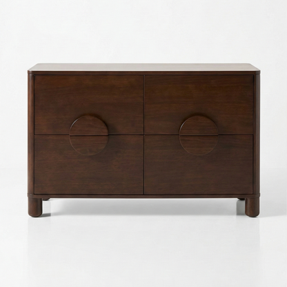 Adouer Wood Handcrafted Acacia Wood Bedside Table with Circular Integrated Pulls