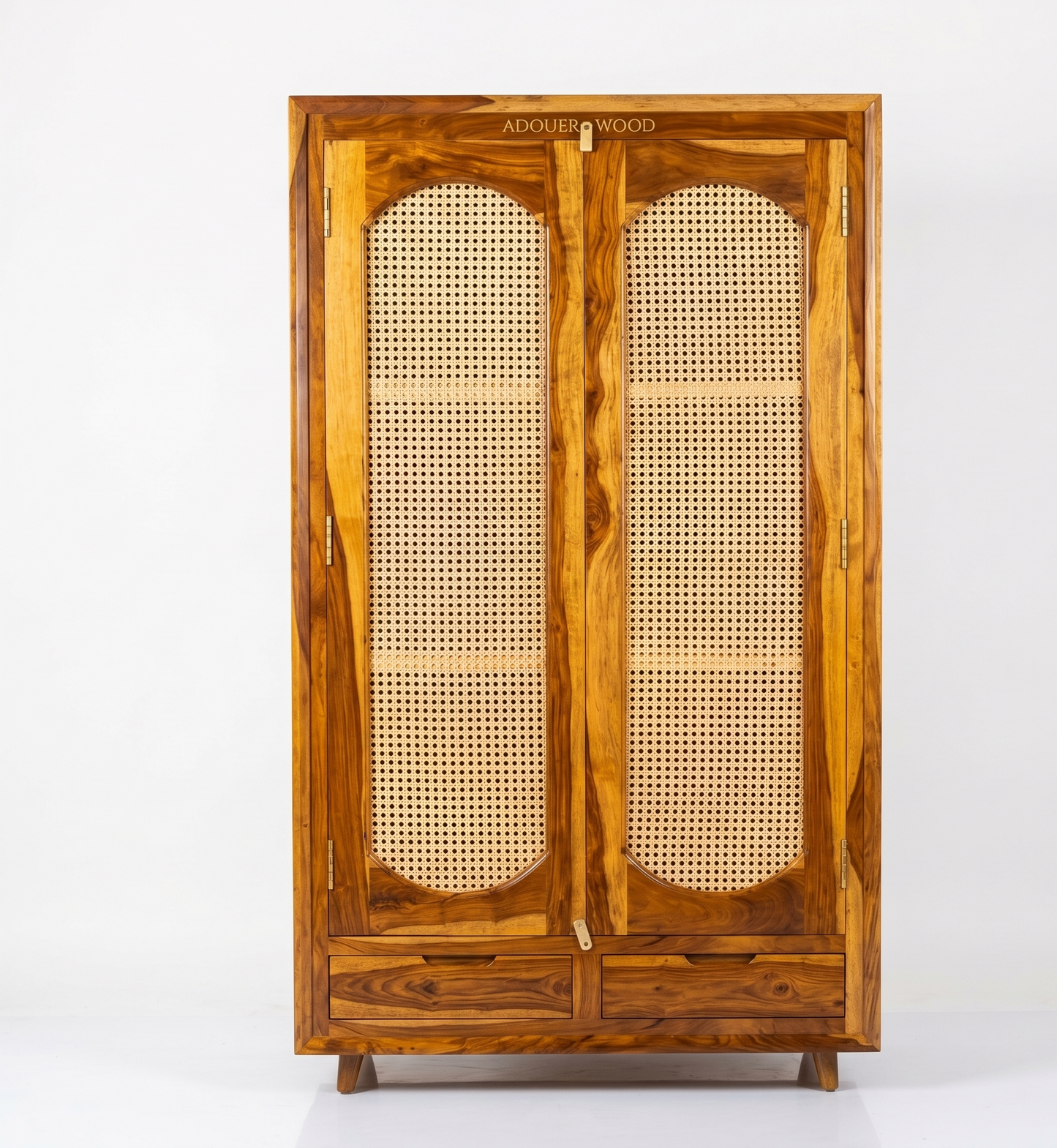 ADOUER WOOD Solid Sheesham Wood 2 Door Wardrobe with Natural Cane Webbing
