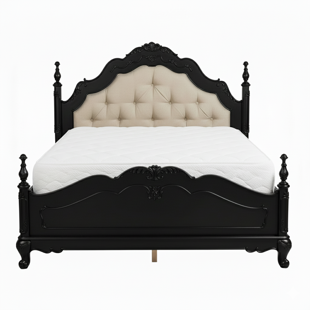 Sold Wood Victorian Scrollwork Tufted Bed