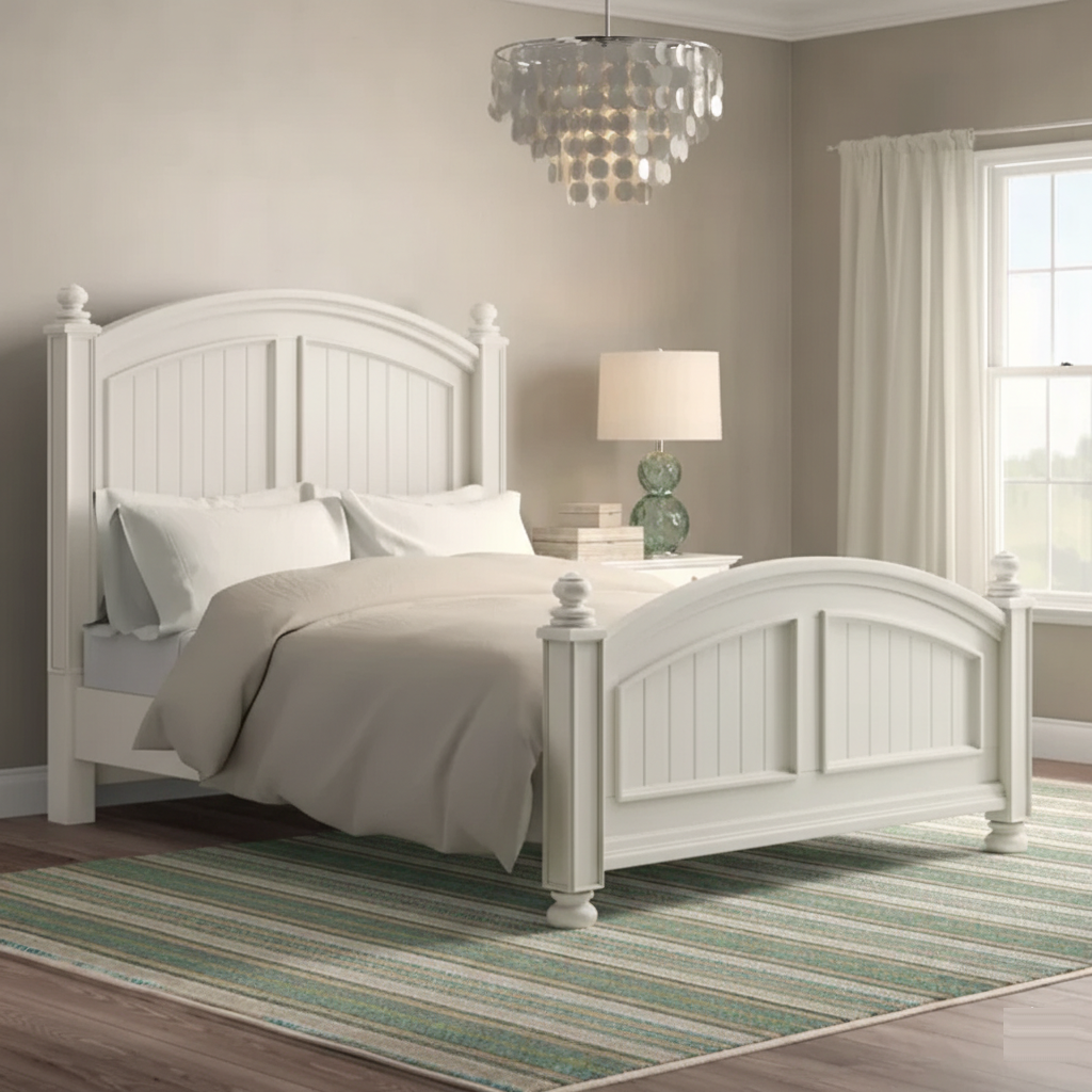 Adouer Wood Luxurious White Arch-Top Sheesham Wood Traditional Panel Bed