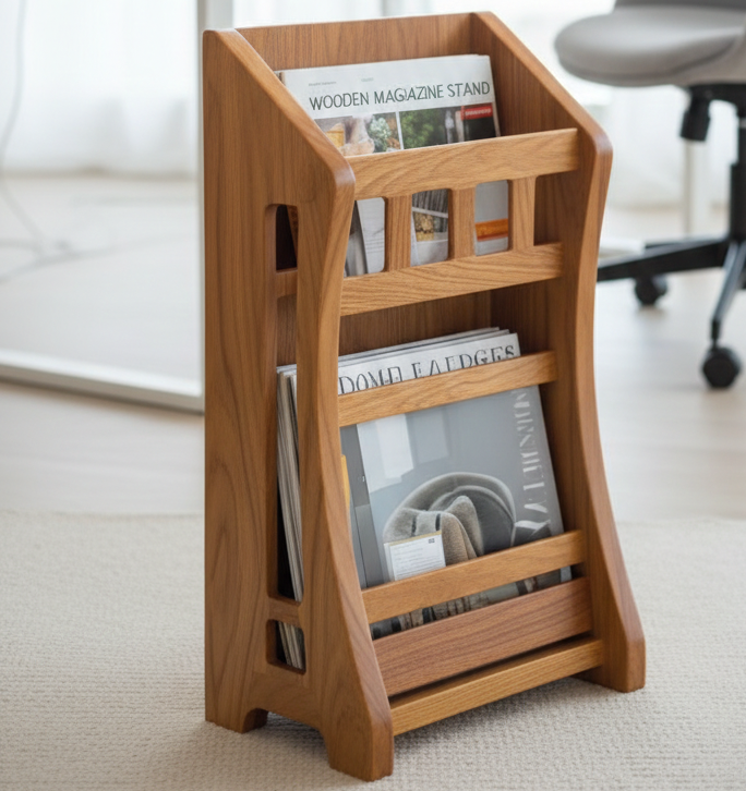 ADOUER WOOD Solid Wood Modern Wooden Magazine Rack & Book Stand