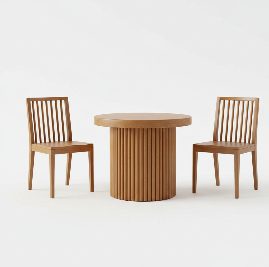 ADOUER WOOD Handcrafted Fluted Wood Pedestal Table – Minimalist Round Coffee Table