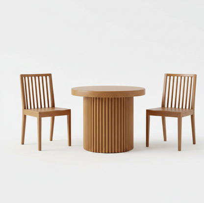 ADOUER WOOD Handcrafted Fluted Wood Pedestal Table – Minimalist Round Coffee Table