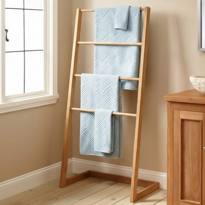 ADOUER WOOD Freestanding Towel Ladder: Modern 4-Tier Lean-to Bathroom Drying Rack