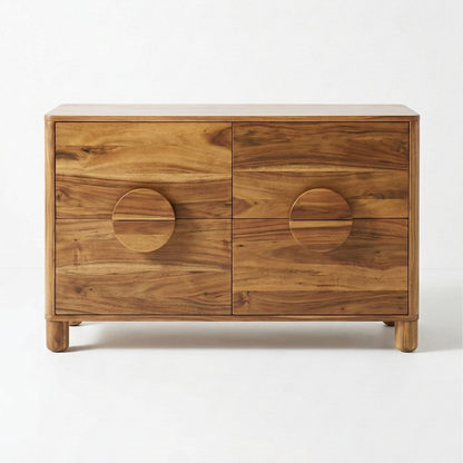 Adouer Wood Handcrafted Acacia Wood Bedside Table with Circular Integrated Pulls