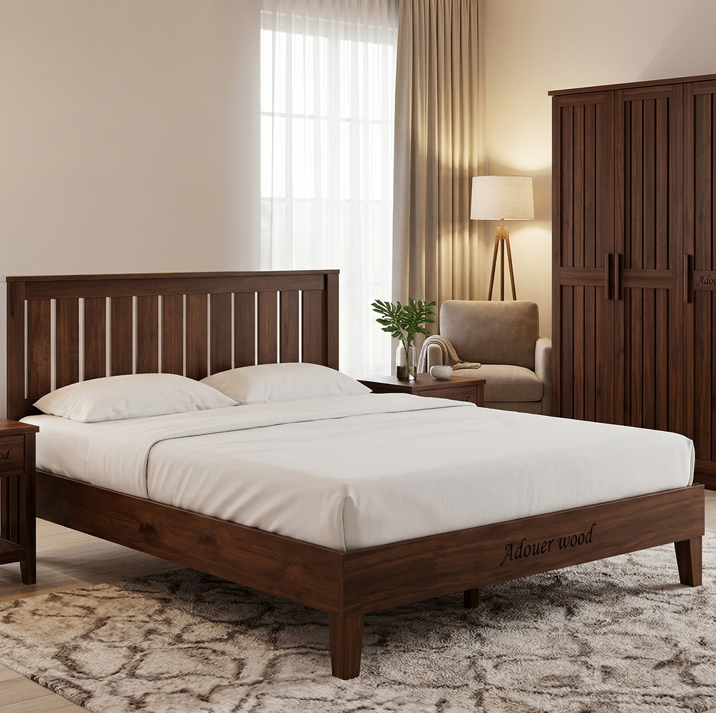 Classic Mission Style Solid Wood Bed – Natural / Walnut Finish –King/Queen
