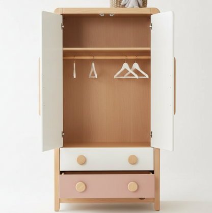 ADOUER WOOD  Solid Wood Modern 2-Door Children’s Armoire with Drawers - Two-Tone Wood