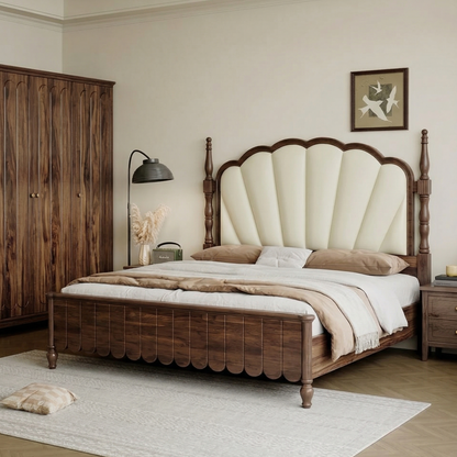 Adouer Wood Vintage-Inspired Scalloped Headboard Solid Wood Bed