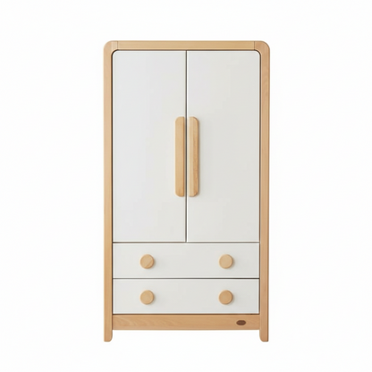ADOUER WOOD  Solid Wood Modern 2-Door Children’s Armoire with Drawers - Two-Tone Wood