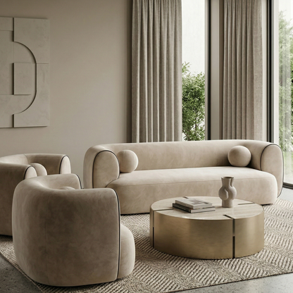 Curvy Modern Sofa Set – Minimalist Velvet Bouclé in Sand