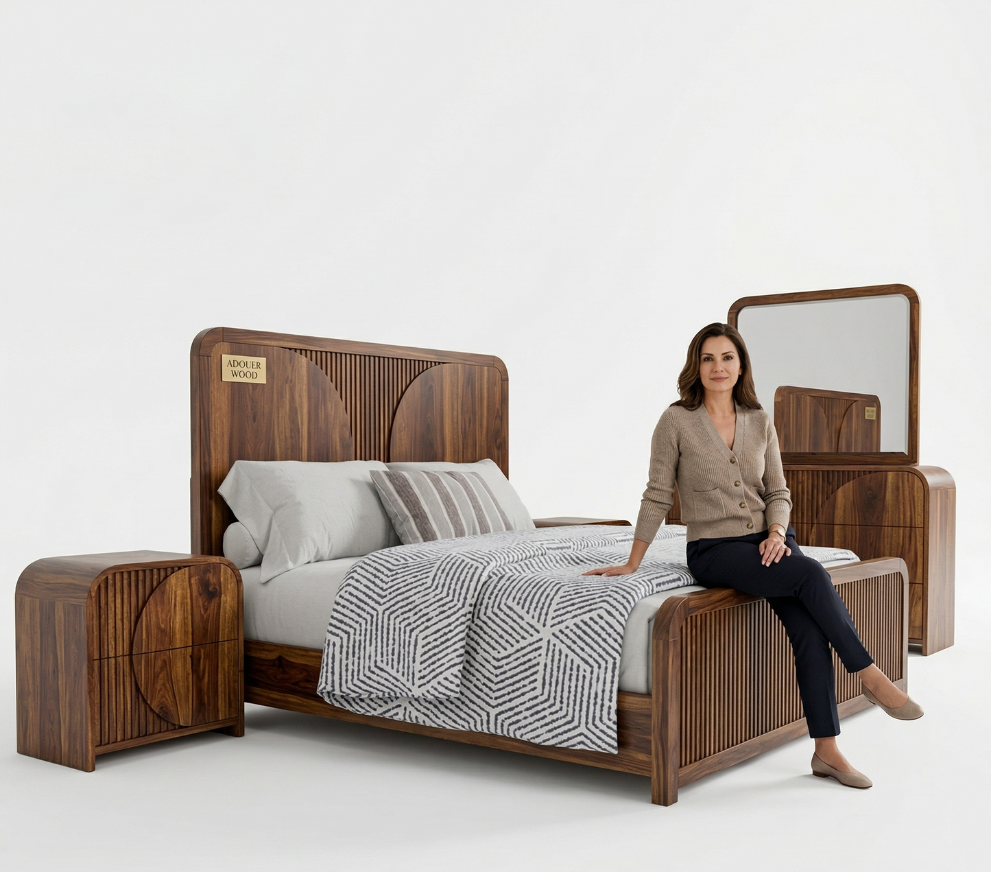 ADOUER WOOD Premium Sheesham Wood Bed| Modern Fluted Design