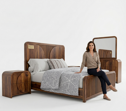 ADOUER WOOD Premium Sheesham Wood Bed| Modern Fluted Design