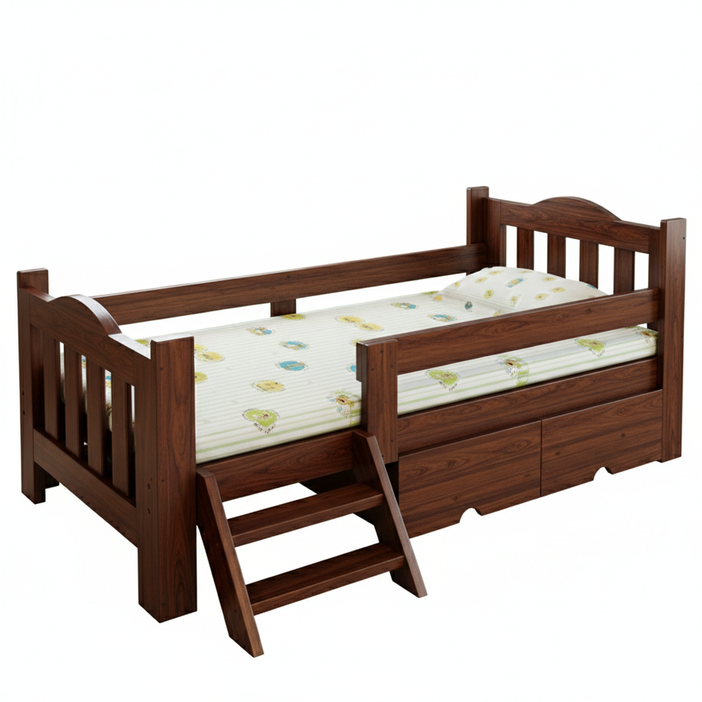 ADOUER WOOD Toddler Bed with Safety Guardrail, Storage Drawers, and Climbing Steps