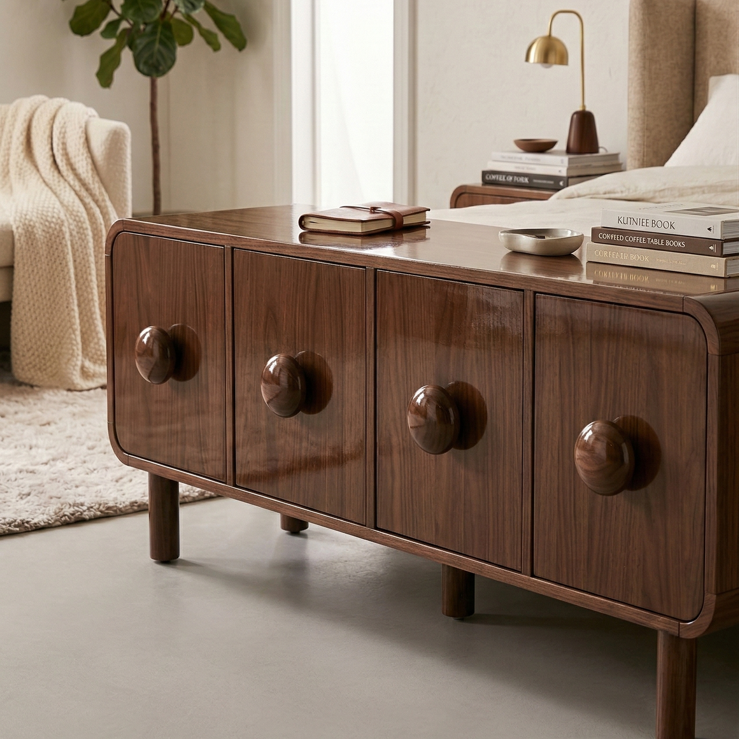 Adouer Wood Nordic Solid Wood Sideboard - 4-Door Storage Cabinet with Oversized Ball Knobs