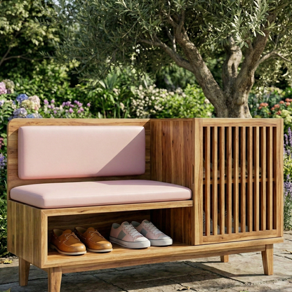 ADOUER WOOD Modern Entryway Shoe Rack Bench with Padded Seating & Slatted Storage Cabinet