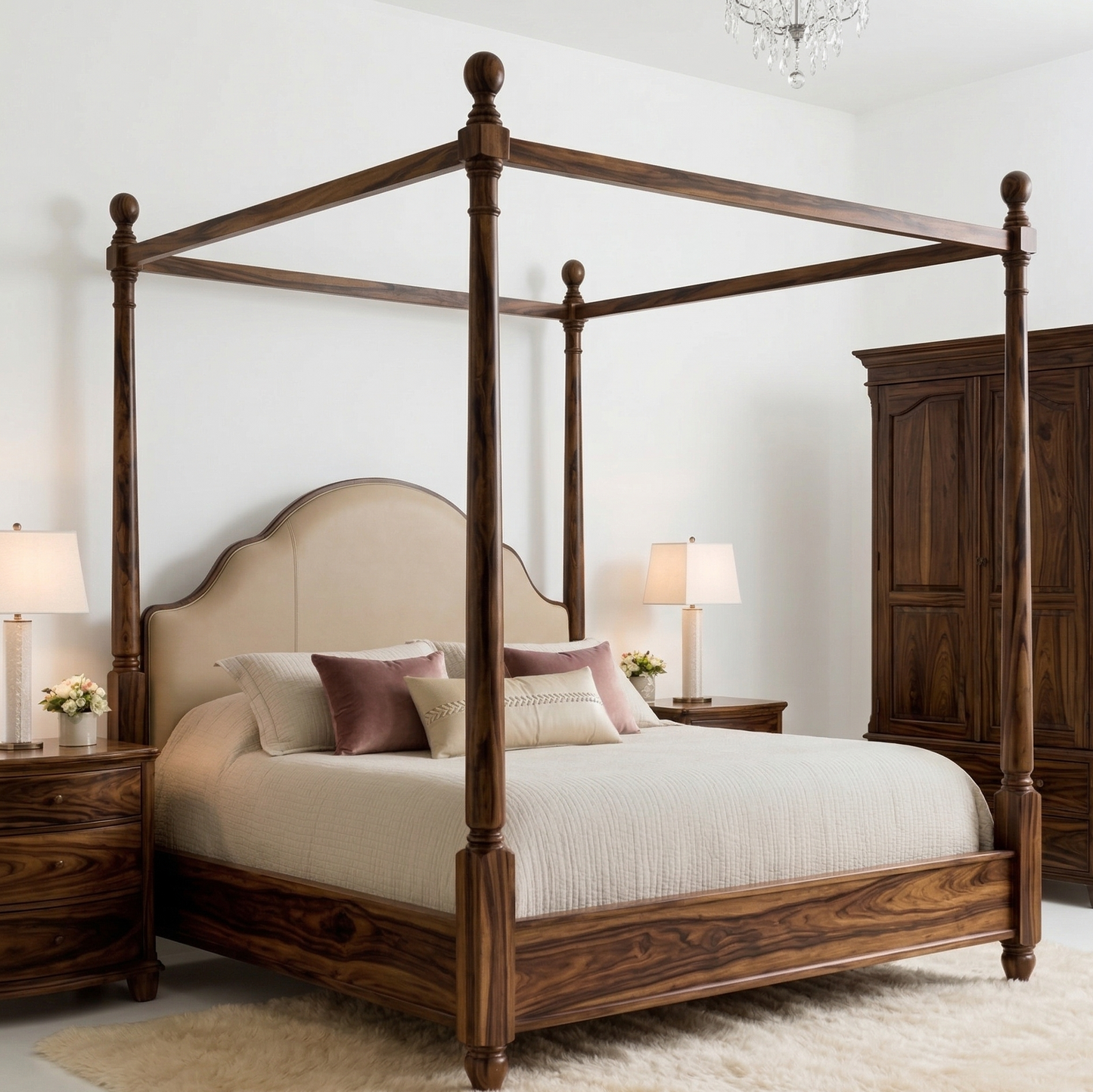 ADOUER WOOOD Heritage Sheesham Solid Wood Four-Poster Bed