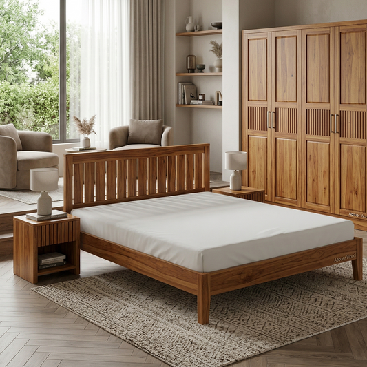 Classic Mission Style Solid Wood Bed – Natural / Walnut Finish –King/Queen