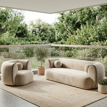 Curvy Modern Sofa Set – Minimalist Velvet Bouclé in Sand