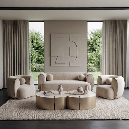 Curvy Modern Sofa Set – Minimalist Velvet Bouclé in Sand