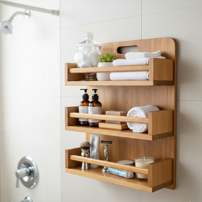 The Culinary Wall Station: Solid Wood 3-Shelf Kitchen Organizer & Bathroom Shelves