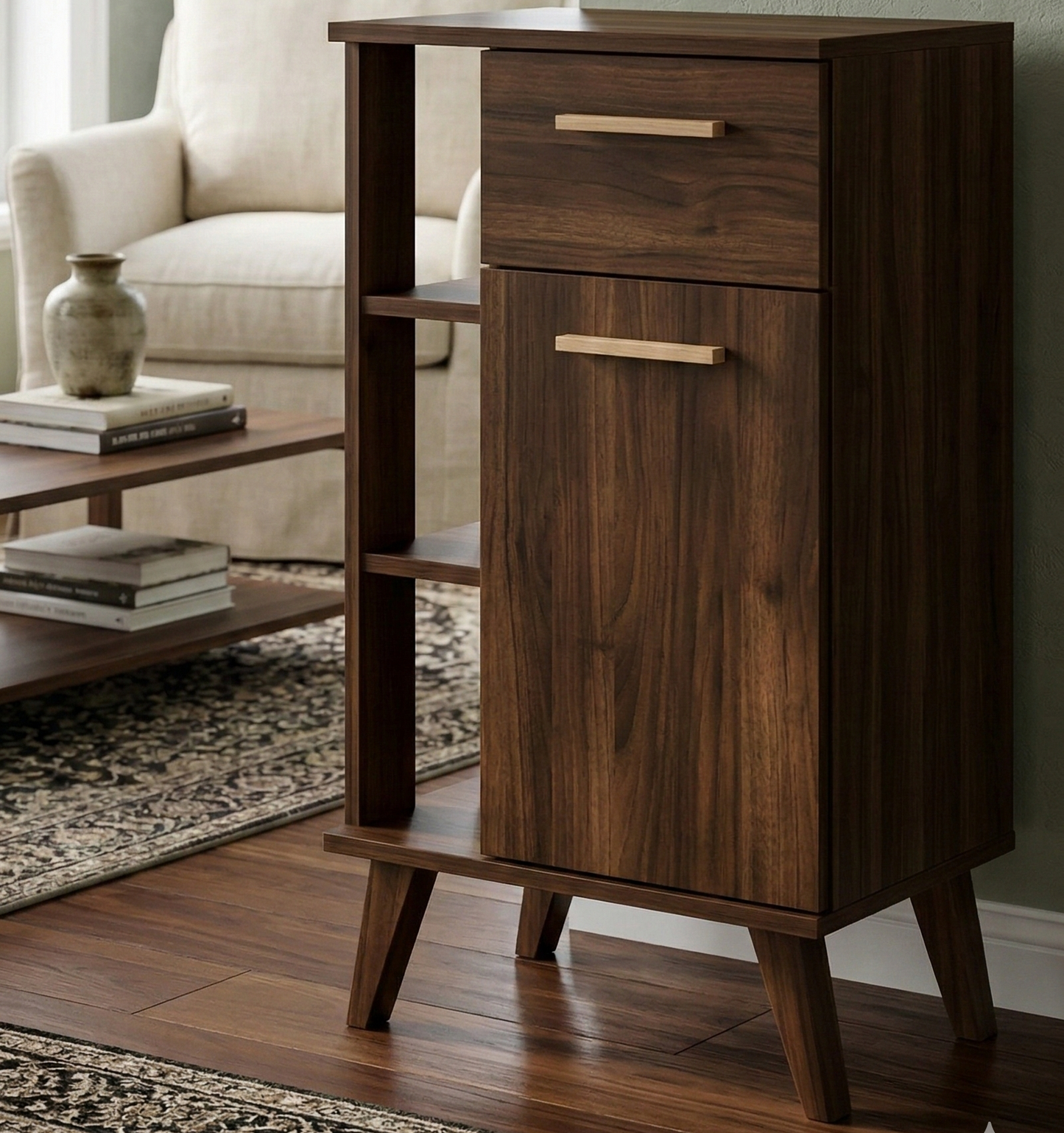 ADOUER WOOD Mid-Century Modern Sideboard Cabinet And Bedside Table