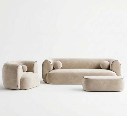 Curvy Modern Sofa Set – Minimalist Velvet Bouclé in Sand