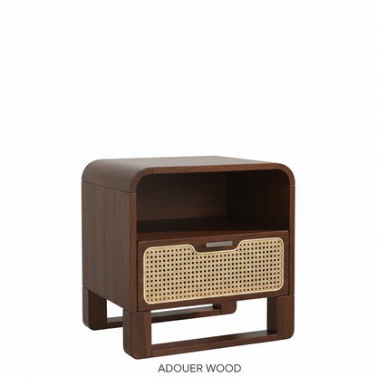 Adouer Wood Mid-Century Acacia Wood Bedside Table with Woven Rattan Drawer Front