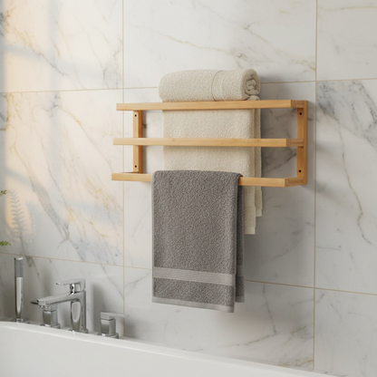 ADOUER WOOD 3-Tier Wall-Mounted Towel Rack: Space-Saving Triple Rail Organizer