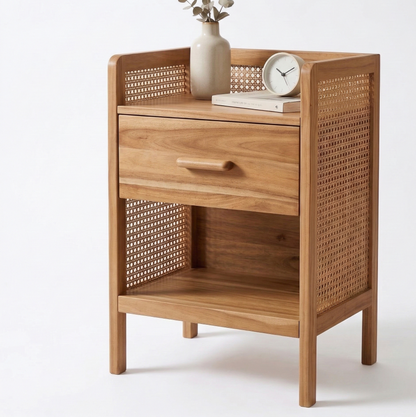 ADOUER WOOD Mid-Century Modern Bedside Table with Drawer & Open Shelf