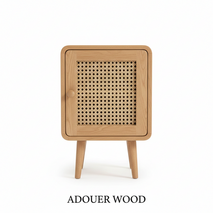 Adouer Wood Mid-Century Modern Rattan Bedside Table Wood Nightstand with Storage Door