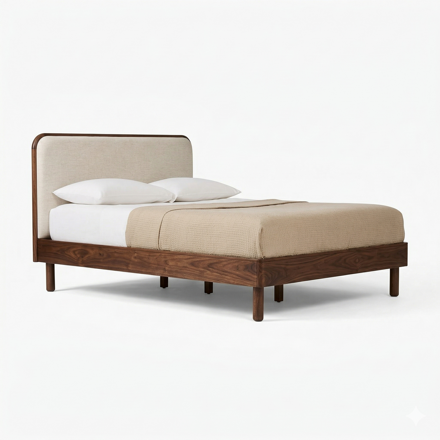 ADOUER WOOD Modern Scandi Solid Wood Bed Frame – Minimalist Upholstered Headboard